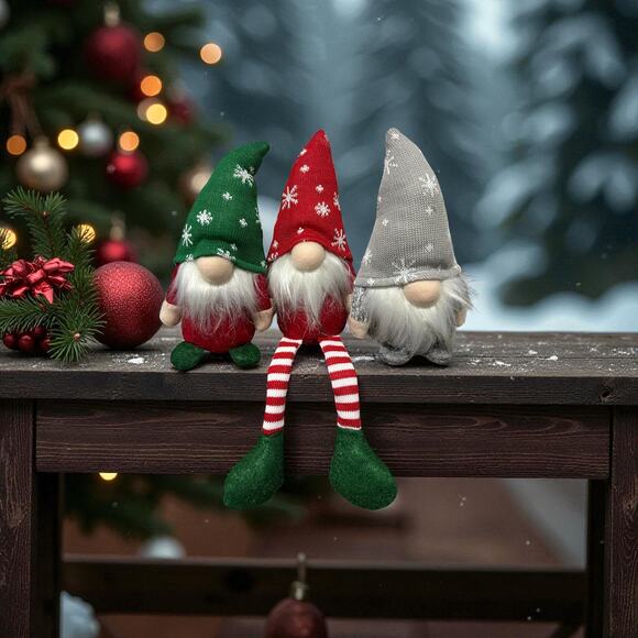 Christmas Gnomes Set 3PCS Plush Holiday Decorations Scandinavian Tomte Decor - Picture 3 of 6